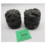 PAIR OF INDIAN CARVED WOOD TRINKET BOXES. 2" TALLPhoto Description