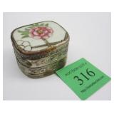 SMALL CHINESE METAL BOX WITH PORCELAIN LID. 1.75" WIDEPhoto Description