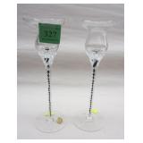 PAIR OF BOHEMIAN CRYSTAL CANDLE HOLDERS WITH BLACK IN STEM. 8.5" TALLPhoto Description