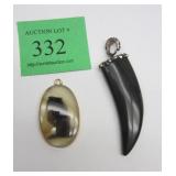 MOSS AGATE PENDANT AND BLACK TOOTH SHAPED PENDANTPhoto Description