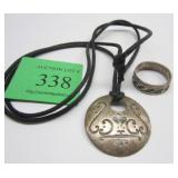 STERLING BAND RING SIZE 9 1/2 AND STERLING PENDANTPhoto Description