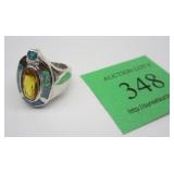 STERLING RING WITH OPAL SIGNED AK. SIZE 5 3/4Photo Description