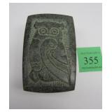 USSR STONE BOX WITH OWL ON LID. 3 3/8" LONGTWO STONE GEODE CRYSTAL PENDANTSPhoto Description
