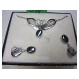 HEMATITE NECKLACE AND EARRING SET. CHAIN MARKED STERLING WITH BOXPhoto Description