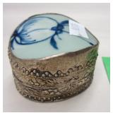 CHINESE METAL AND PORCELAIN 2" BOX.Photo Description
