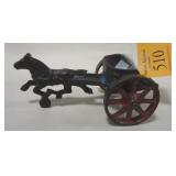 CAST IRON HORSE AND CHARIOT, 5" LONG, OLD