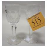 PAIR OF 4" TALL WATERFORD CRYSTAL CORDIALS