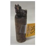 VINTAGE CHINESE CHOP SEAL WITH LAMB AND INSCRIBED DESIGN. 3 3/8" TALL