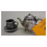 MINIATURE PEWTER DOLL HOUSE TEAPOT AND CUP