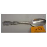 ANTIQUE STERLING SILVER SPOON, BOWL HAS BEND FROM USE, LATE VICTORIAN PERIOD. 29.2 GRAMS