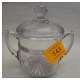 ANTIQUE GLASS COVERED JAR. 6" TALL