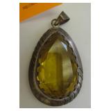 MEXICAN STERLING PENDANT WITH FACETED YELLOW STONE. 2" TALL
