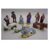 RED CLAY NATIVITY SET AND VILLAGERS
