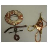 TWO BRUTILIST COPPER PIN AND PENDANT. 3" TALL