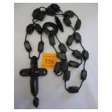 DENMARK BLACK BEAD NECKLACE WITH 3.25" CROSS PENDANT, STAMPED COPENHAGEN