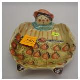 ITALIAN RED CLAY FIGURAL DISH, NOTE GLAZE CHIP ON SHOULDER