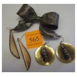 PAIR OF ALEXIS BITTAR EARRINGS, SIGNED COPPER BOW PIN, AND PAIR OF DANGLE EARRINGS