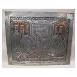TIN WASHED STAMPED COPPER PLAQUE. 18" X 14.75"
