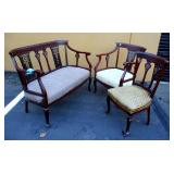 ANTIQUE ENGLISH SALAON SUITE SETTEE AND TWO CHAIRS