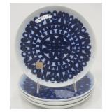 SET OF FOUR BLAHUSAR GUSTAVBERG FLINTGODS SWEDEN STIGL 8.25" FLOW BLUE PLATES. FLYTANDE BLATT