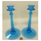 PAIR OF DEPRESSION GLASS CANDLESTICKS 