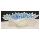 OPALESCENT WHITE GLASS CONSOLE BOWL. 14.75" WIDE. LIKELY A FOSTORIA HEIRLOOM