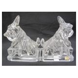 PAIR OF OLD GLASS SCOTTIE DOG BOOKENDS. 5 X 6.5". ATTIBUTED TO CAMBRIDGE OR IMPPERIAL