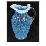 FERN AND DAISY BLUE OPALESCENT GLASS PITCHER