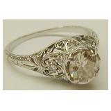 deco platinum ring with .95ct stone