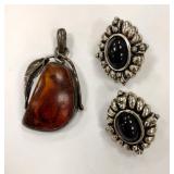 silver amber pendant