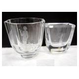 TWO ETCHED SWEDISH ART GLASS VASES