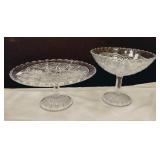 PATTERN GLASS PEDESTAL CAKE PLATE AND COMPOTE SET