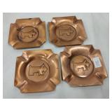 set of stamped copper Scottie dot ashtrays