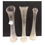 THREE ANTIQUE STRETCHED GLASS VASES