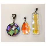 art glass pendants with sterling clasps