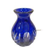 Cobalt cut to clear glass vase