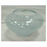 BLUE ART GLASS BOWL, SIGNED AND DATED 2005