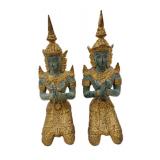 PAIR OF THAI BRONZED TONED TEMPLE GUARDIANS