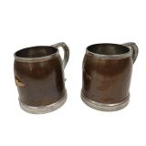 PAIR OF MANNING, BOWMAN GLASS BOTTOM COPPER STEINS