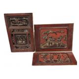 Qing Dynasty Chines gilt red lacquered panels