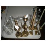 Brass and glass candlesticks