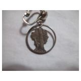 Mercury Dime silhouette earring