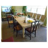 Dining table and suede upholstered chairs
