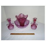 Fenton cranberry console set