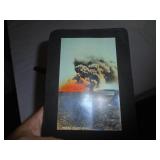 Hand-colored black and white photo postcard volcano