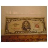 Red seal five dollar bill