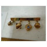 14K Gold Charm 10g Bar Brooch Pin w/4 Moving Charms 585
