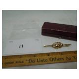 Antique 14K Gold (585) Danish Bar Brooch with Original Box