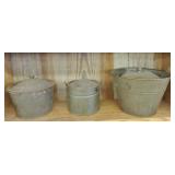 3 METAL COVERED PAILS