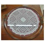 GLASS TOP SERVING PLATTER WITH DOILY